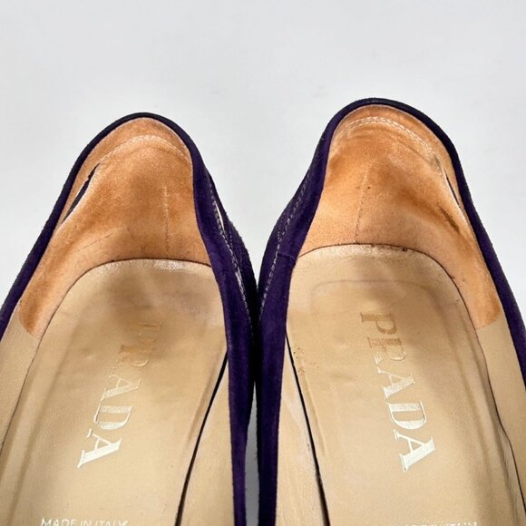 Prada Vintage Y2K Square Toe Suede Pumps Heels Size 39 in Purple - Picture 9 of 10